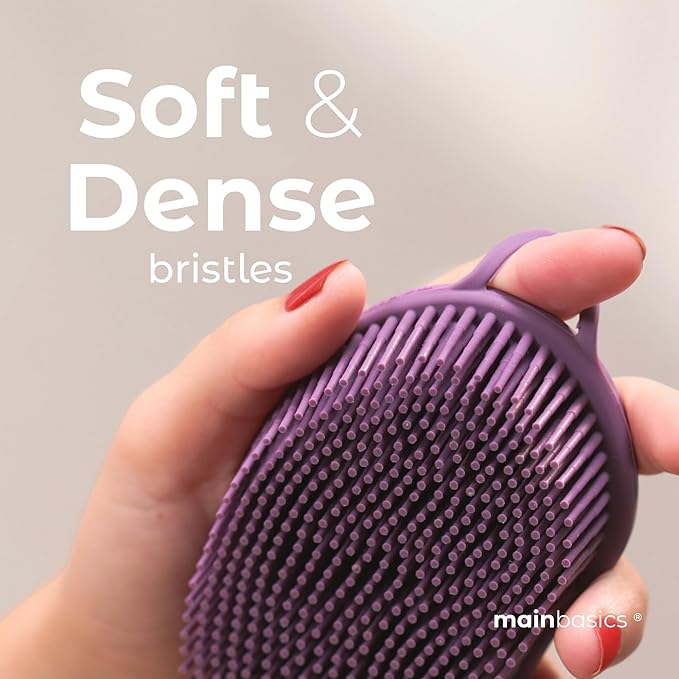 MainBasics Silicone Body Scrubber Dual-Sided Shower Loofah and Scalp Scrubber (Purple, Scalp)