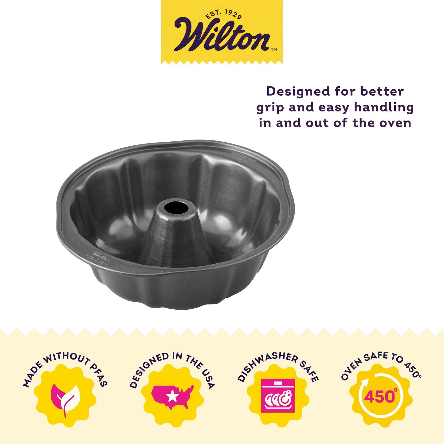 Wilton Gold Premium Non-Stick Warp-Resistant Bakeware, Made without PFAs, Fluted Tube Pan, 9.49 in, Packaging May Vary