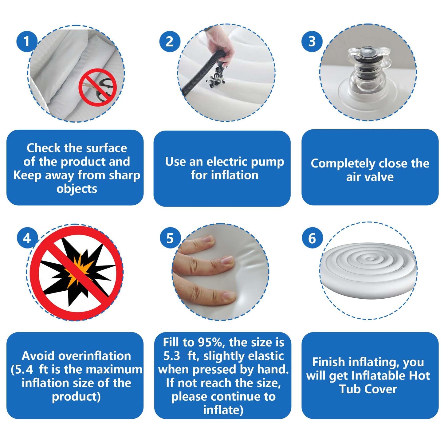 Tlswshsy 5.4 Ft Inflatable Hot Tub Cover- Energy Saving Lid for Round Hot Tub- Foldable Protective Rain Overflow Cover for Outdoor Inflatable Hot Tubs