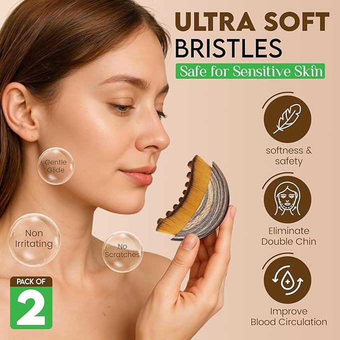 2 PCS Lymphatic Contour Face Brush, Manual Lymphatic Drainage Massager, Natural Makeup Brushes with Durable Soft Bristles, Hypoallergenic Ergonomic Facial Cleansing Brush for Sculpting