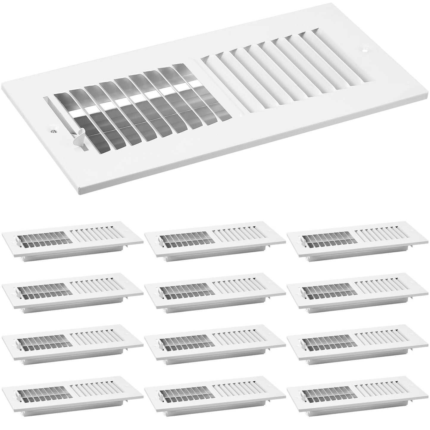 Zonon 12 Pcs 10 x 4 Inch (Interior Size) air Vent Cover Ceiling Register Grill Duct Opening Air Supply Diffuser 2 Way Steel Sidewall Ceiling Vent Covers Inlet Manual Adjuster for Home, White