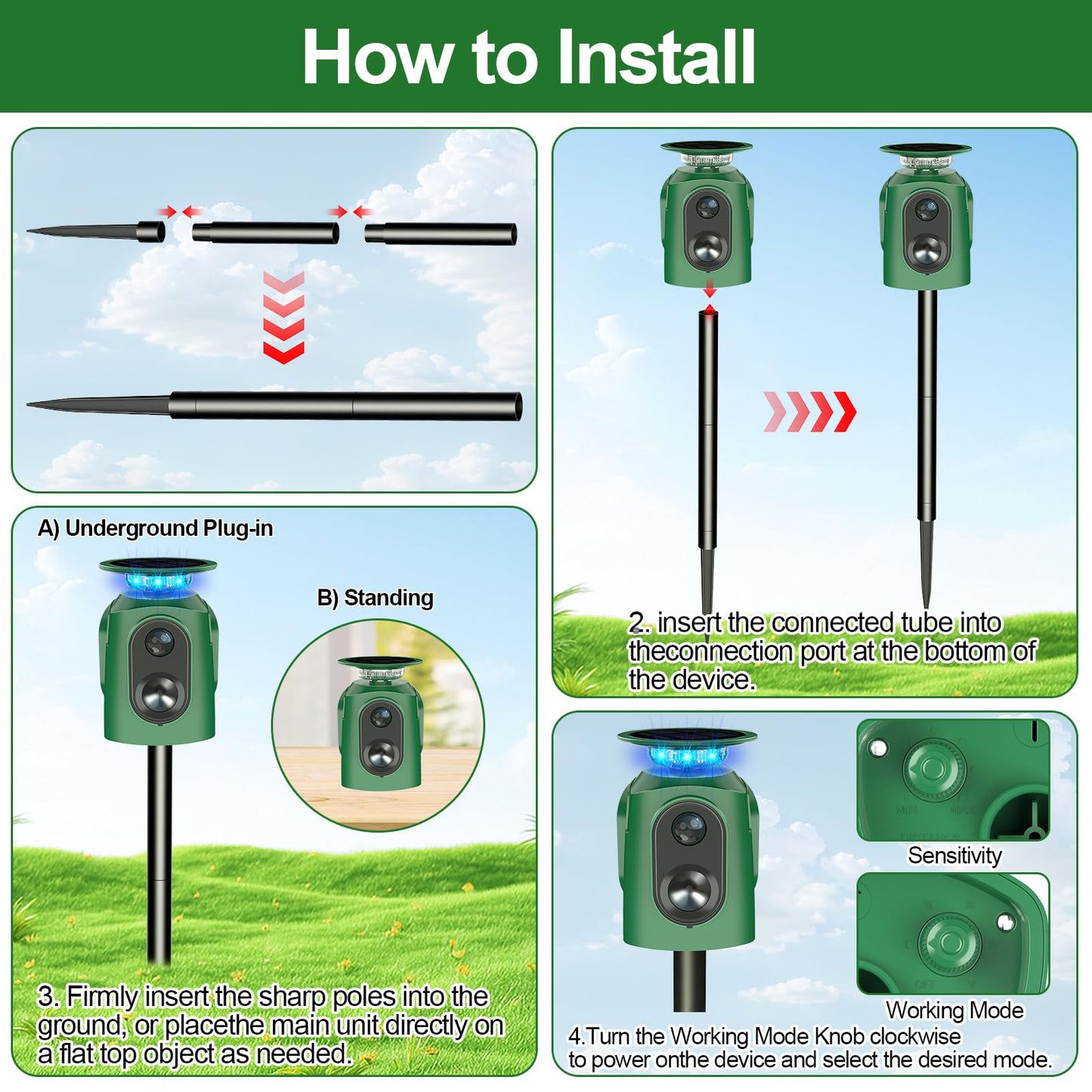 360° Solar Animal Repellent,Ultrasonic Cat Repellent Outdoor,Solar Animal Repeller with Motion Sensor,Waterproof Rabbit Repeller with Flashing Light Defender Dog Squirrel Deer Birds for Yard Orchard