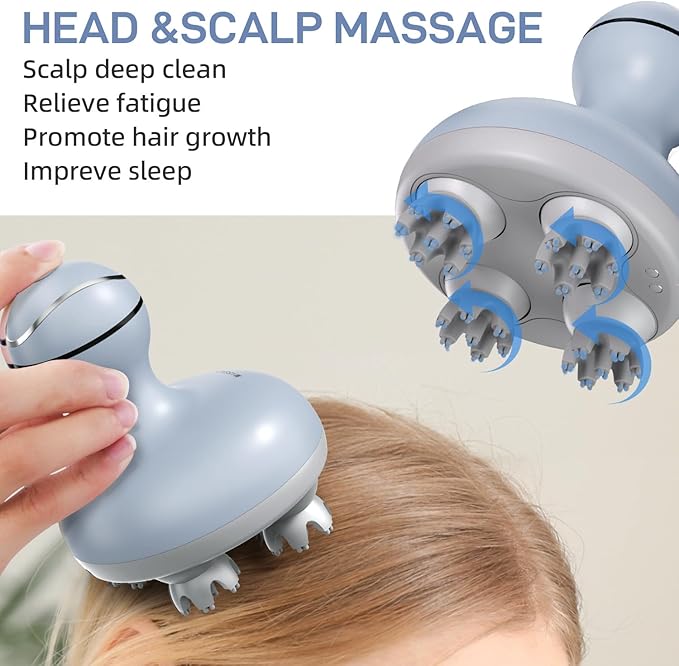 cotsoco Electric Scalp Head & Back Massager, Cordless Hair Massage Waterproof Head Massager with 4 Heads 84 Nodes for Hair Growth, Stress Relief & Deep Clean, Gifts for Men Women, Purple
