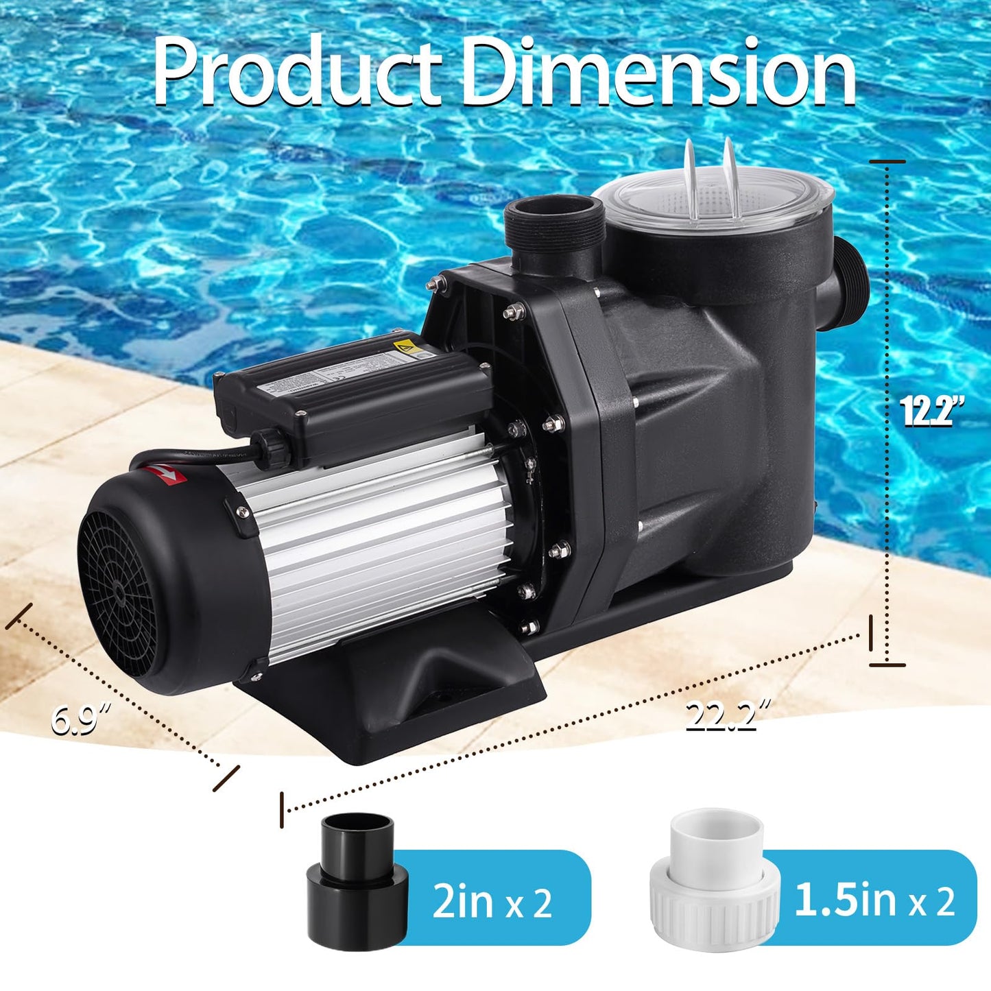 Leomru 2.5 HP Pool Pump 8880 GPH Self Priming in/Above Ground Swimming Pool Pump 110V Single Speed Pumps with Strainer Basket 4Pcs Connectors