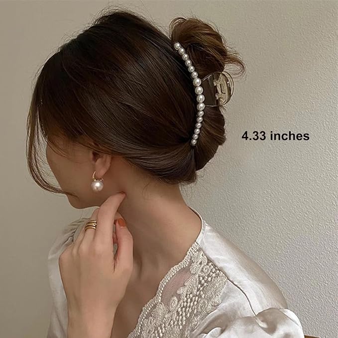 Pearl Hair Clips,Elegant Hair Clip Strong Hold Jaw Clips,Big Pearl Hair Claw Clips Barrettes Nonslip Birthday Mother's Day Wedding Gift for Women Girls Daughter Girlfriend (6 Pack)