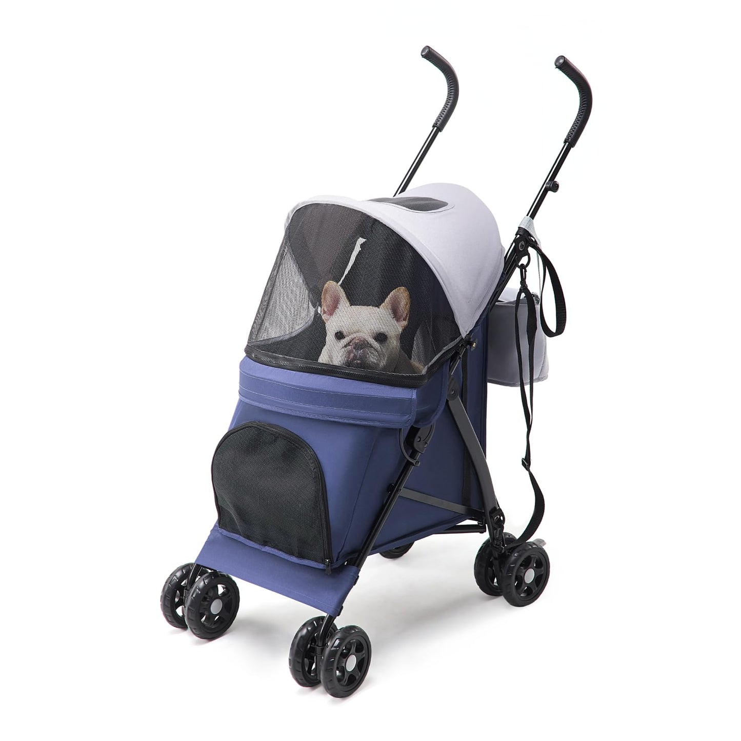 TerraPede Lightweight 10 lbs Foldable Pet Stroller for Small Dogs & Cats, Easy-Fold Compact, with Adjustable Sun Canopy, Cup Holder, Breathable Mesh, Pad & Storage Bag, Holds 33 lbs, Blue Gray