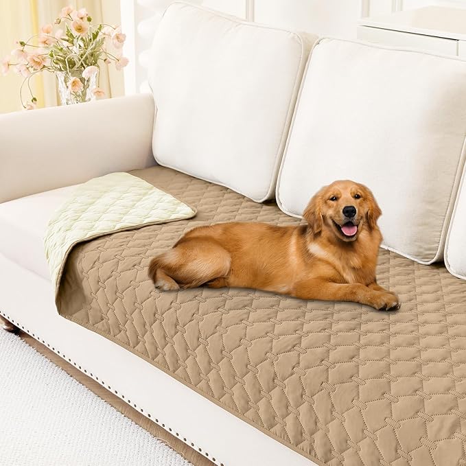 Smiry Waterproof Dog Bed Cover Blanket, Soft Reversible Pet Blanket, Washable Leakproof Cats Dogs Couch Cover for Sofa, Couch, Furniture (30x70 Inch, Camel/Beige)