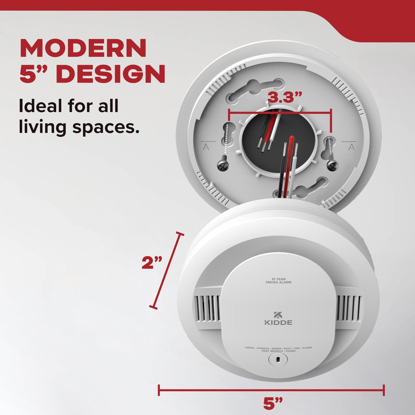 Kidde Smoke Detector, Hardwired with 10-Year Battery Backup, Interconnectable, LED Status Lights, 85 dB Alarm, 5-inches, 20SA10, 1 Pack