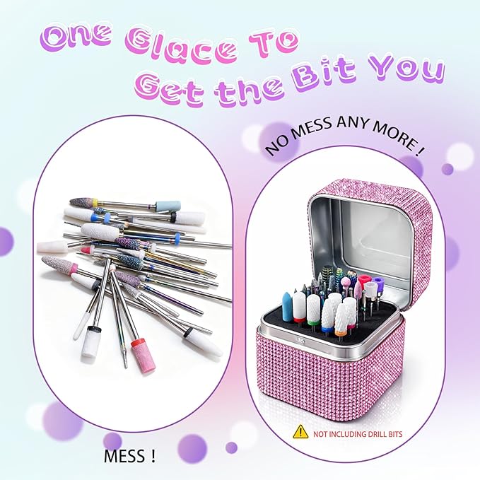 Nail Drill Bit Holder, Dustproof Rhinestones Drill Bit Organizer Case 30 Holes Efile Nail Tech Bits Storage Container Box Manicure Tools E file Accessories Collector for Salon, Travel, Home(Only Box)