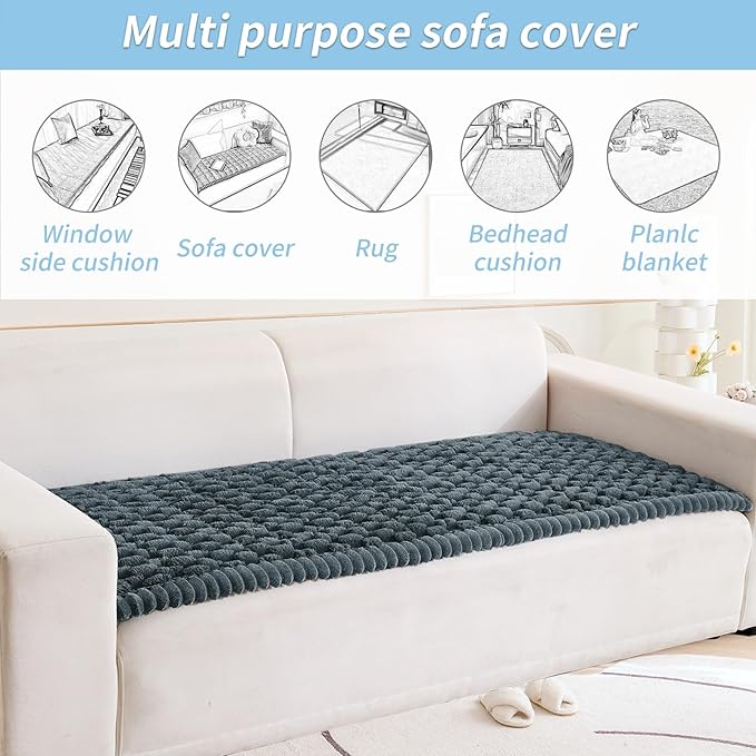 Couch Cover for Dogs Washable,Non Slip Fuzzy Durable Couch Covers for 3 Cushion Sofa Pet Friendly Sofa Cover Dog Thick Soft Slipcovers Protector Couches Mat Bed (Grey, 27.6" x 82.7"/70x210cm)