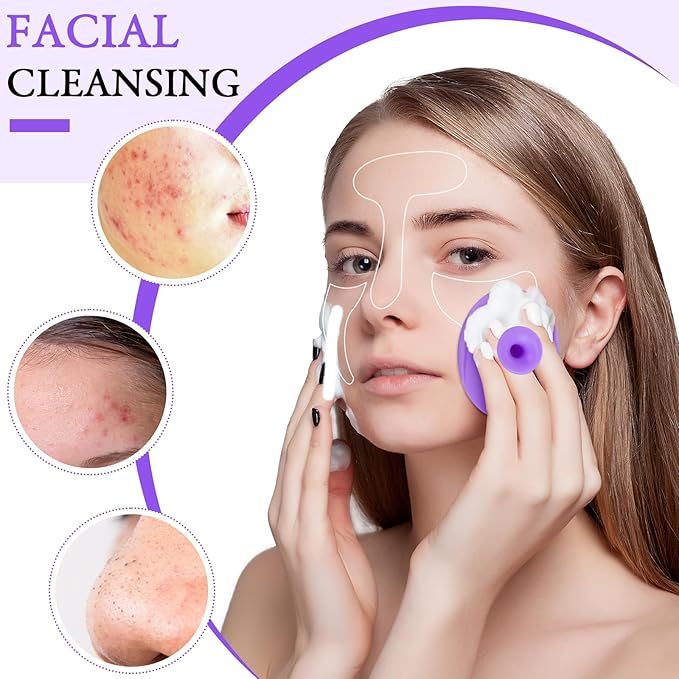 Nuogo 20 Pack Face Scrubber Soft Silicone Facial Cleansing Brush Wash Brush for Deep Cleaning, Face Scrub Brushes for Massage Faces Exfoliator Blackhead Removing Faces Cleansing Pads(Purple)