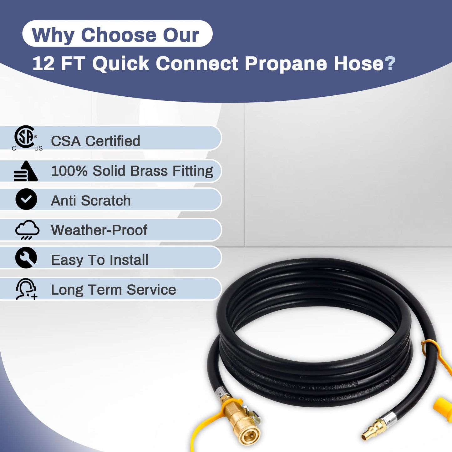 Iococee Upgraded 12FT RV Quick Connect Propane Hose for RV to Grill, Low Pressure Quick Connect Propane Hose with Elbow Adapter for 17" and 22" Blackstone Griddles/Grills