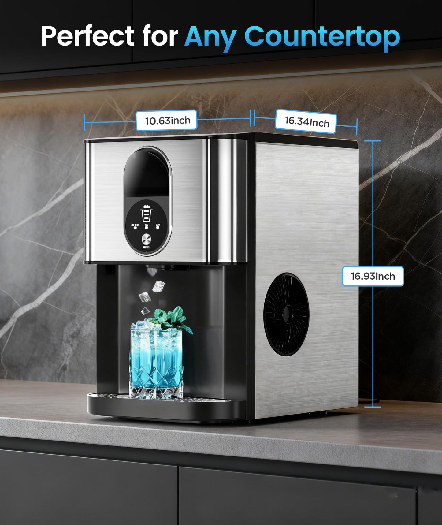 Antarctic Star Nugget Ice Maker Countertop with Soft Chewable Ice, 44Lbs/24H Portable Pellet Ice Machine with Self-Cleaning, One-Click Operation, for Home/Kitchen/Office, Stainless Steel, Silver