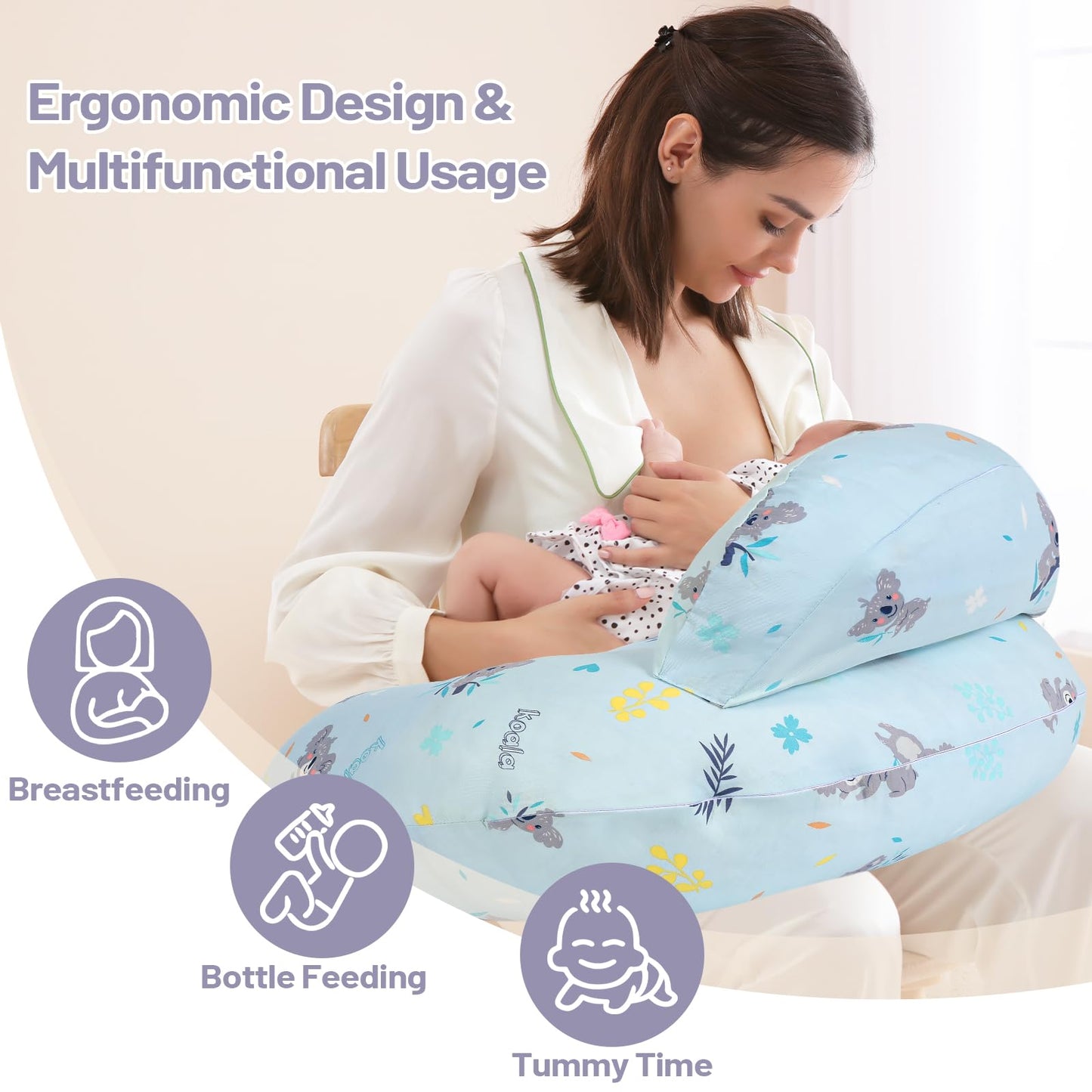 AMASKY Nursing Pillow for Breastfeeding, Breastfeeding Pillows for More Support for Mom and Baby, with Plus Size Ergonomic Design and Removable Cotton Cover, Blue, Pallet of Product