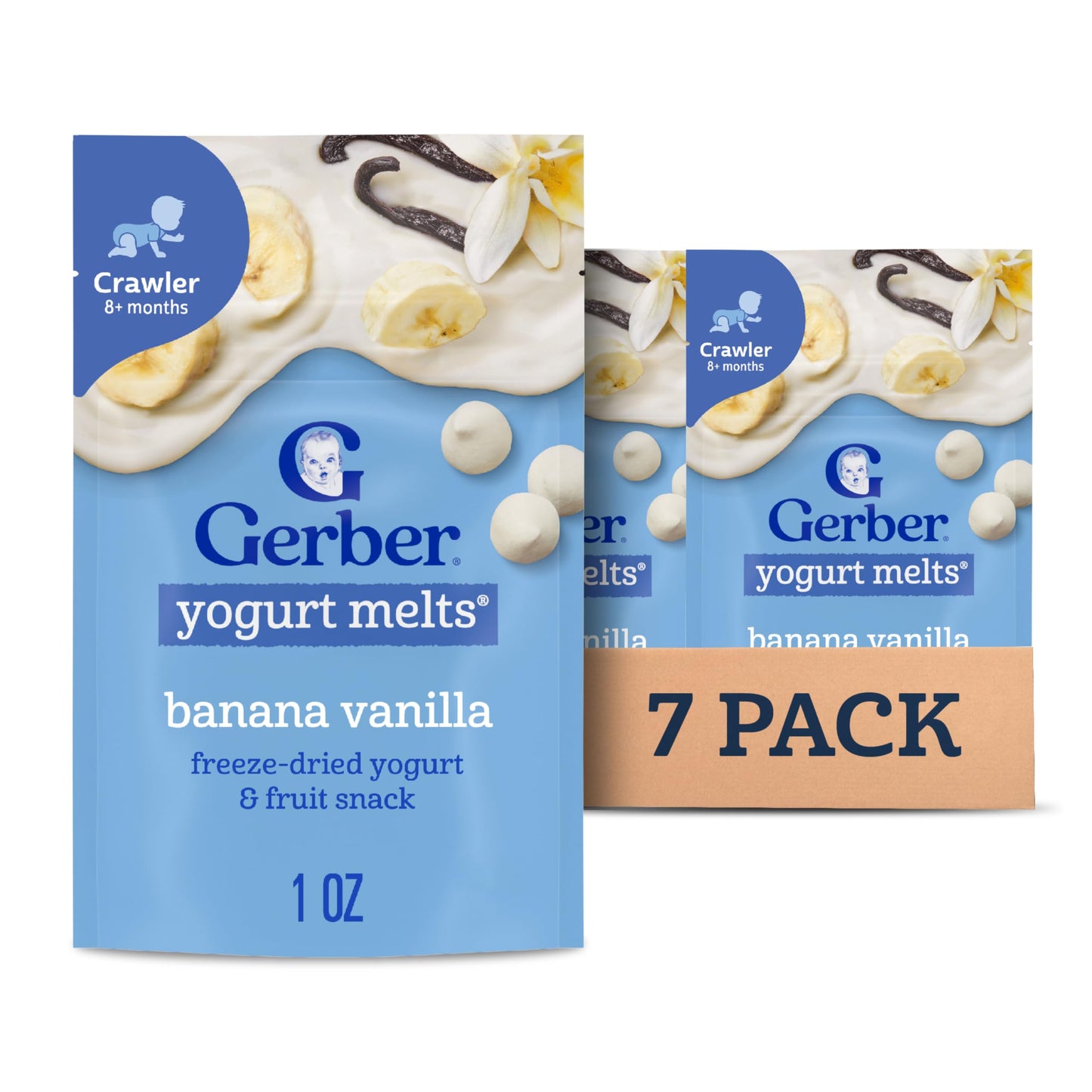 Gerber Stage 3 Baby Food Snacks, Banana Vanilla Yogurt Melts, Freeze Dried Yogurt and Fruit Snacks for Babies, Baby Led Feeding, 7-Pack