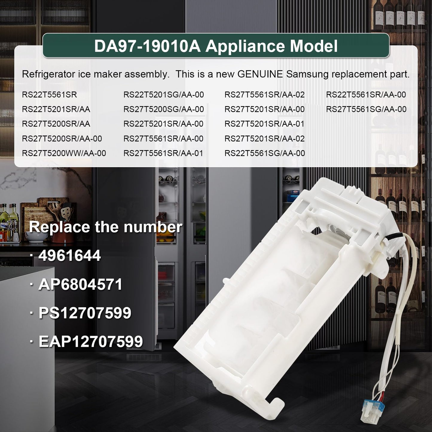 DA97-19010A Ice Maker Assembly Compatible with Samsung Refrigerator RS27T5200SG/AA RS22T5561SR Replacement AP6804571 PS12707599 EAP12707599 4961644