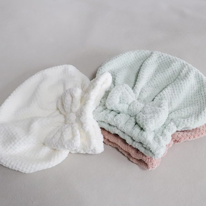 Jseng 3PC Microfiber Hair Towel Caps, Extreme Soft & Ultra Absorbent, Fast Drying Hair Drying Caps Towel Turban Wrap for Wet Hair Women