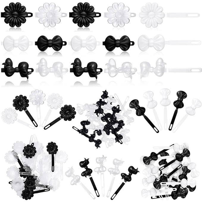 Janinka 72 Pieces Self Hinge Plastic Hair Clips: 80s 90s Cartoon Hairpins, Colorful Cute Clips for Toddler Girls (White Black Clear, Classic)