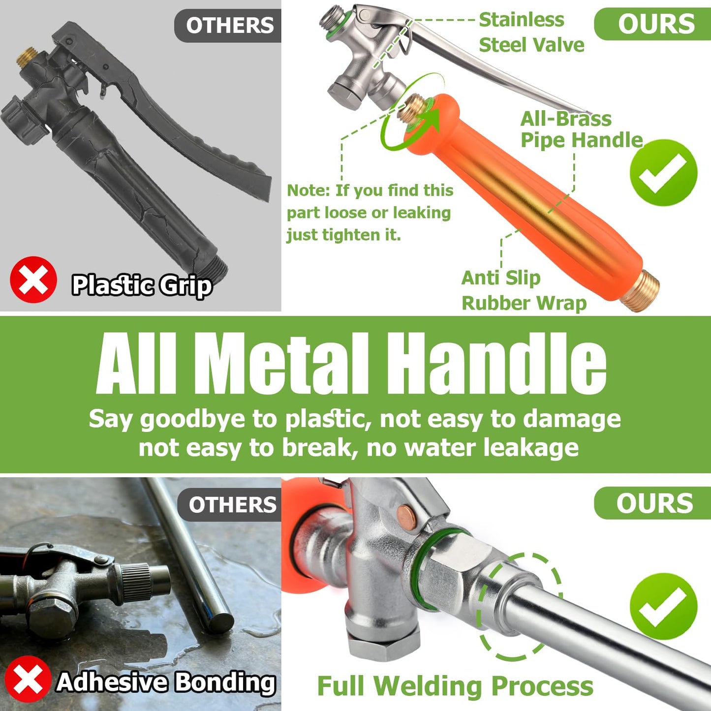Tecreddy Replacement Pump Sprayer Wand, 41 Inch All Metal Spray Wand with Stainless Steel Extension Tubes, 1/4" 3/8" Brass Barbs & 3/4" Garden Hose Joint Parts for Weed Lawn Plants Careing Watering