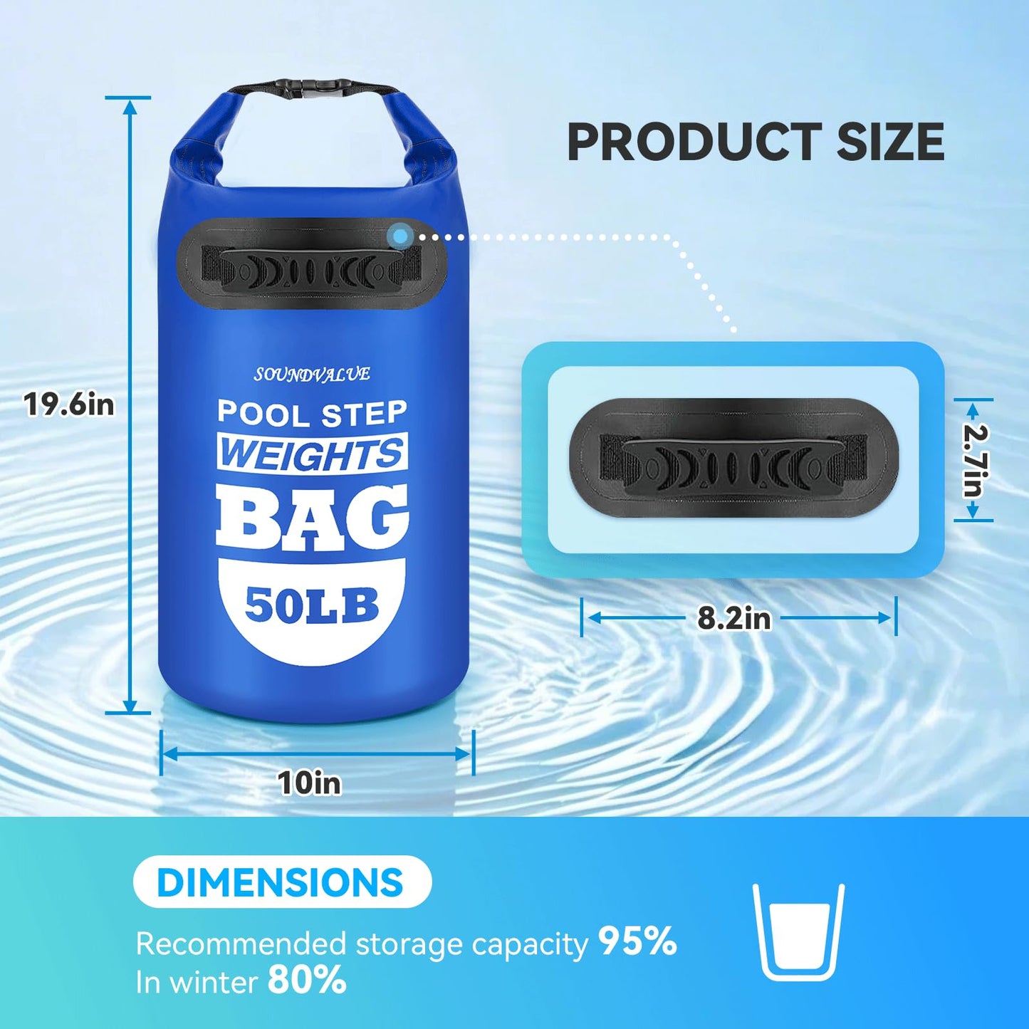2 Pack 50lb Heavy Duty Pool Ladder Weights, Universal Above Ground Pool Step Sand Bags with Handles, 500D PVC Durable Waterproof & Foldable Sandbags for Swimming Pool Stairs (Navy Blue)