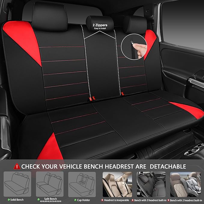 CAR PASS Neoprene Wetsuit Seat Covers, Waterproof Car Seat Covers Full Sets with 5mm Composite EVA, Universal Fit for Car,Sedan, SUV TrucksAnti Slip, Airbag Compatible(Black Red