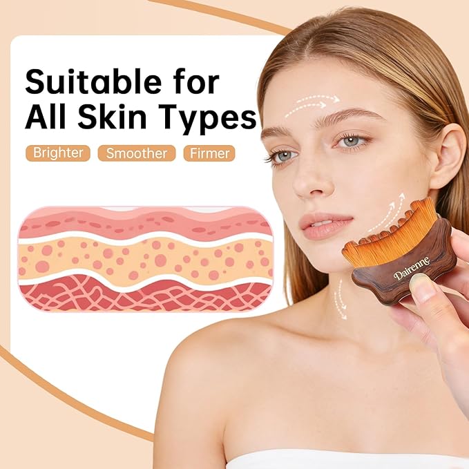 Lymphatic Contour Face Brush - Facial Sculpting & Anti-Puffiness Tool | Ultra Soft Dry Brush for Jawline Massage & Lymphatic Drainage | Ergonomic Design (Brown, 1pc)
