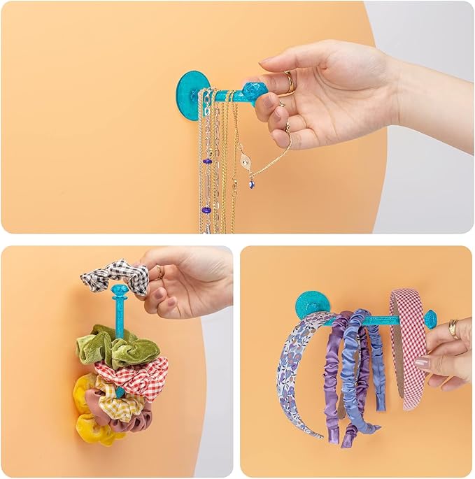 8Pcs Scrunchie Holder Stand Hai Tie Organizer, Girls Hair Accessories Organizer Storage for Headband Hairband Hair Ties, Acrylic Clear Glitter Adhesive Scrunchy Holder Scrunchie Tower Storage