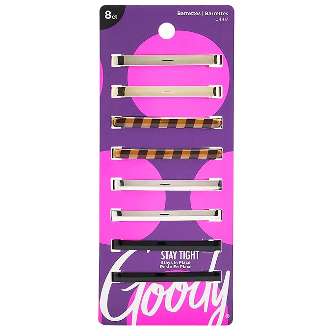 Goody Hair Barrettes, Patterned Assorted Colors, 8-Count (1941119)