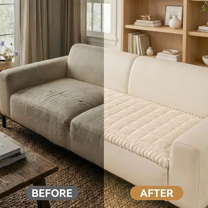 Smiry Non Slip Couch Covers for Dogs, Fuzzy Pet Couch Covers for 3 Cushion Sofa Pet Friendly, Soft Sofa Slipcovers Cushion Furniture Protector Washable (Apricot, 27.6" x 70.9")
