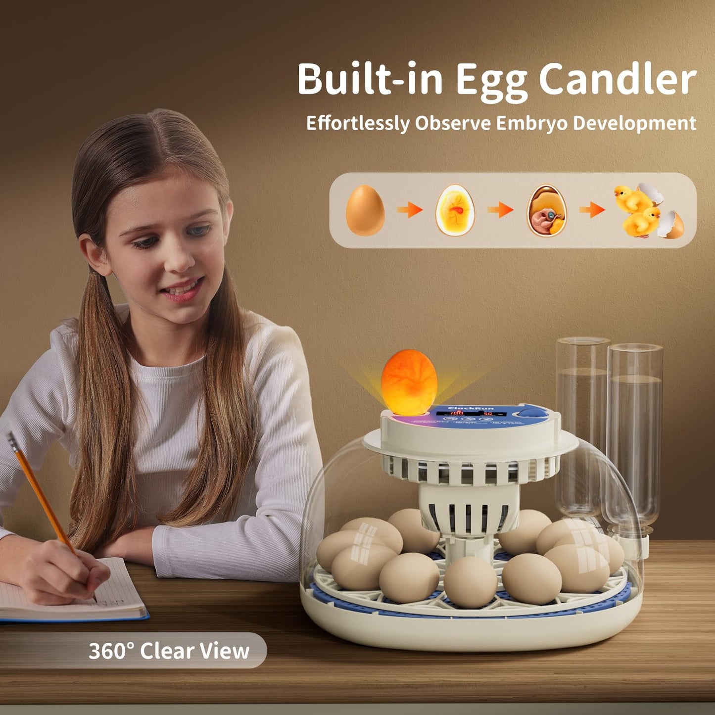 12 Egg Incubators for Hatching Eggs, Temperature and Humidity Control, Automatic Egg Turning, Egg Candler, Automatic Water Refill, for Chicken, Quail & Duck Eggs, Perfect for Home, Farm, Classroom