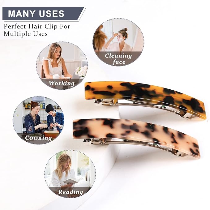 Hair Barrettes for Women - 4.13 Inch Tortoise Shell Acetate Hair Clips, Large French Retro Hair Clasps and Accessories for Thick Hair (3 Pcs)
