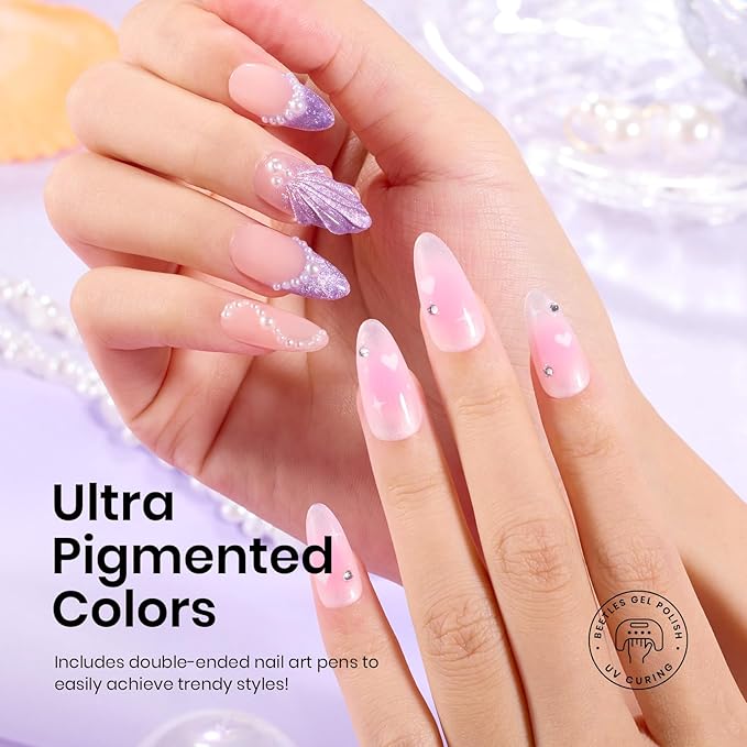 Beetles Pearl Gel Nail Polish Set - Ocean Treasures 20 Colors Spring Glitter Cat Eye Pink Red Mermaid Swirl Thread Effect Gel Polish Soak off UV Nail Gel Home DIY Manicure Gift for Women