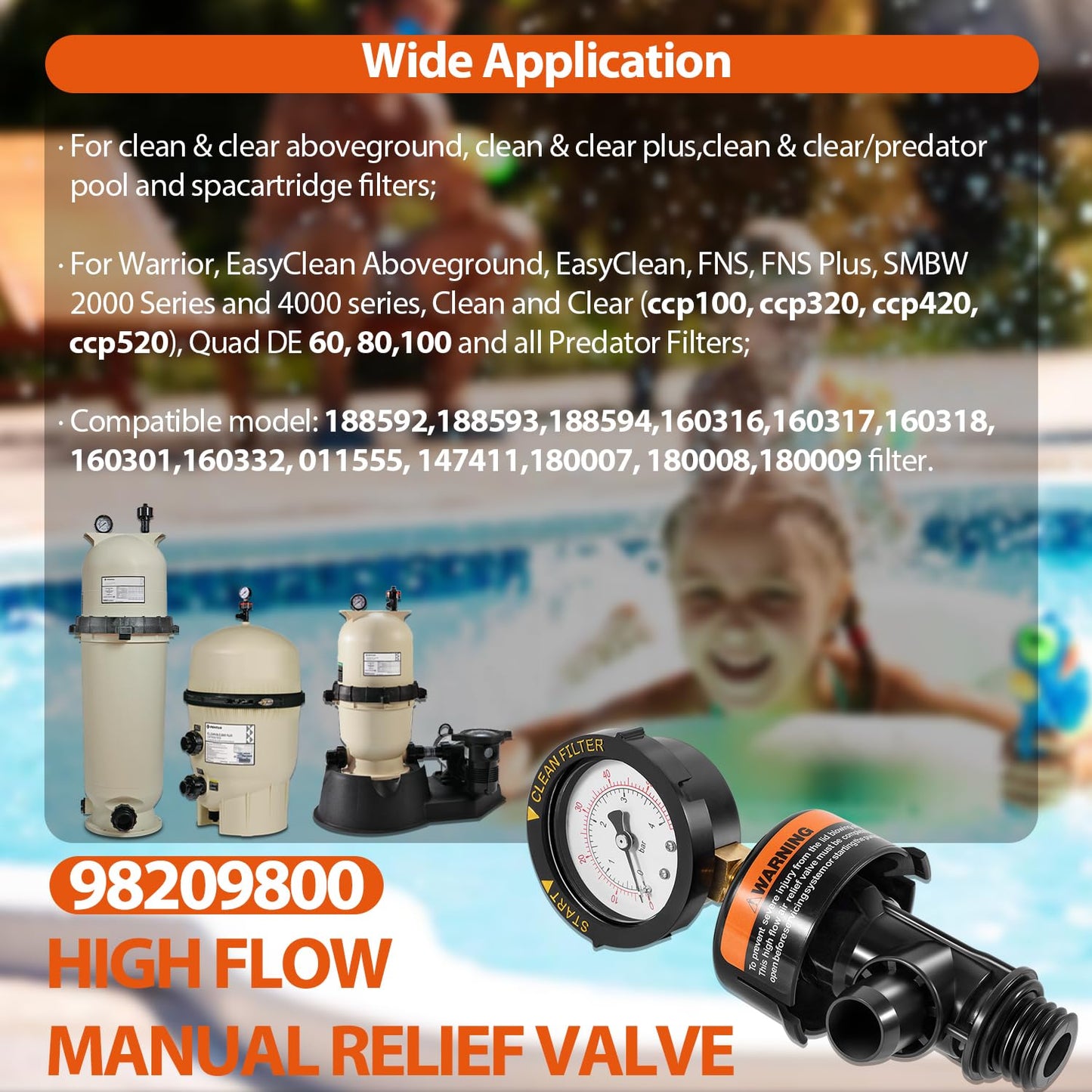 DearChan 98209800 High Flow Manual Relief Valve/Air Relief Manual Valve Assembly with Pressure Gauge, Replacement for Pool and Spa Filter (2 PACK-98209800)