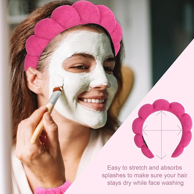 6Pcs Spa Headband and Wrist Washband Set, Skincare Makeup Headband, Sponge Face Wash Band, Terry Cloth Puffy Hair Band for Washing Face