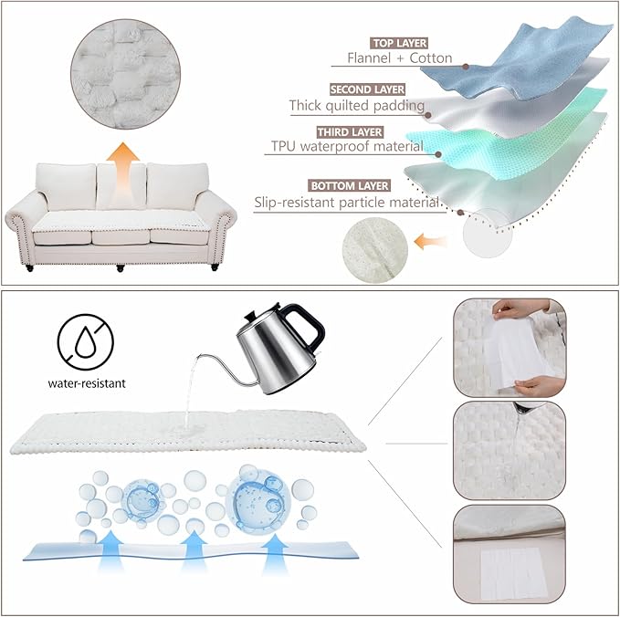 Waterproof Couch Cover for Dogs Washable,Non Slip Fuzzy Durable Couch Covers for 3 Cushion Sofa Pet Friendly Sofa Cover Dog Thick Soft Slipcovers Protector Couches Mat Bed (Beige, 27.6" x 82.7")
