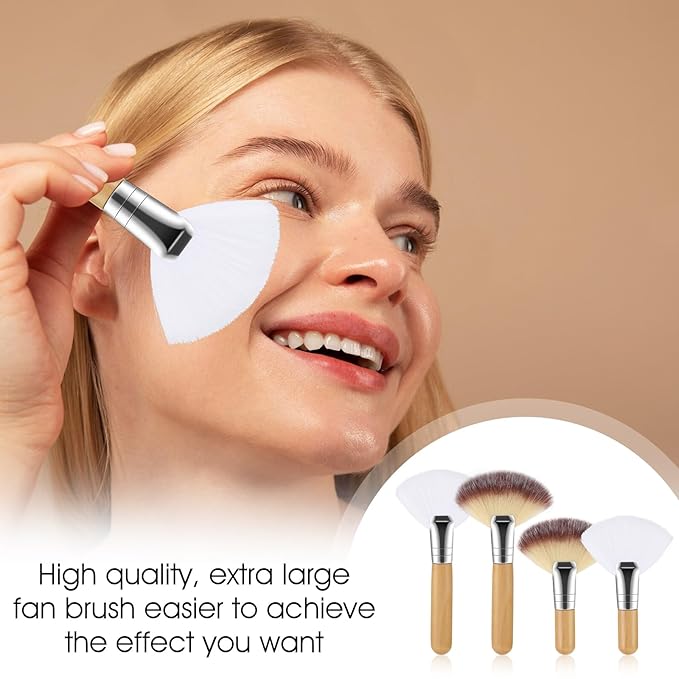 4Pcs Fluffy Facial Brushes Esthetician Fan Brushes Esthetician Short Handle Fan Brush Soft Bristle Highlighter Brush Face Makeup Tools for Powder Blush Body Powder Brush