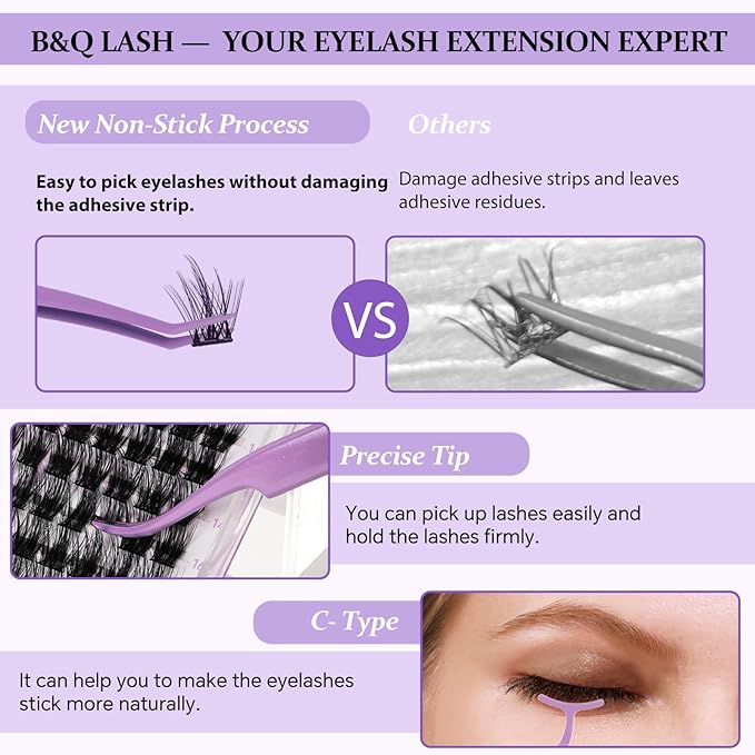 B&Q Eyelash Applicator Tool 3 PCS Lash Applicator Tool Kit Lash Tweezers for Eyelash Extensions Application Tool and Removal Ã¯Â¼ÂPurple,3 PCSÃ¯Â¼Â