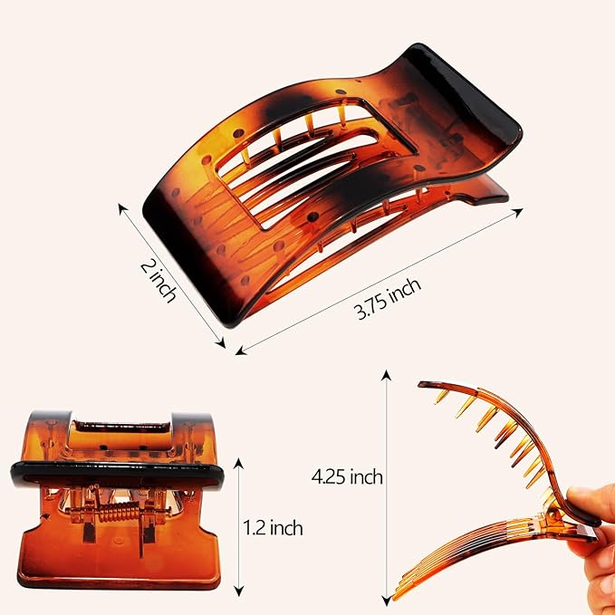 Velscrun Flat Hair Clips for Women Girls, Matte Lay Flat Claw Clips, Strong Hold Large Side Hair Clip All Hair Types, French Duck Billed Hair Jaw Claw Clip, Non Slip Grip for Daily Styling Amber