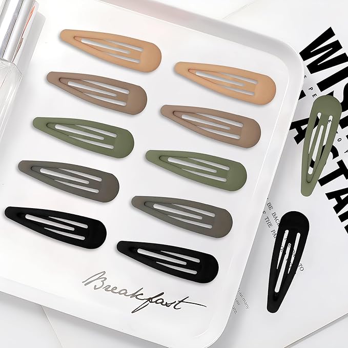 Small Hair Barrettes For Women No Slip Metal Snap Clips For Thin And Fine Hair,Matte Black Brown Green Gray,20 PCS,1.97 x 0.5 Inch.