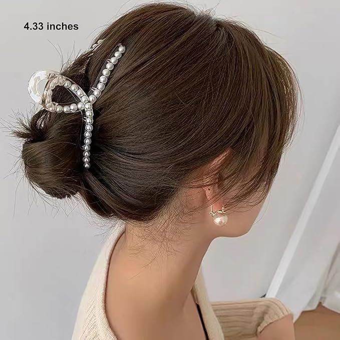 Pearl Hair Clips,Elegant Hair Clip Strong Hold Jaw Clips,Big Pearl Hair Claw Clips Barrettes Nonslip Birthday Mother's Day Wedding Gift for Women Girls Daughter Girlfriend (6 Pack)
