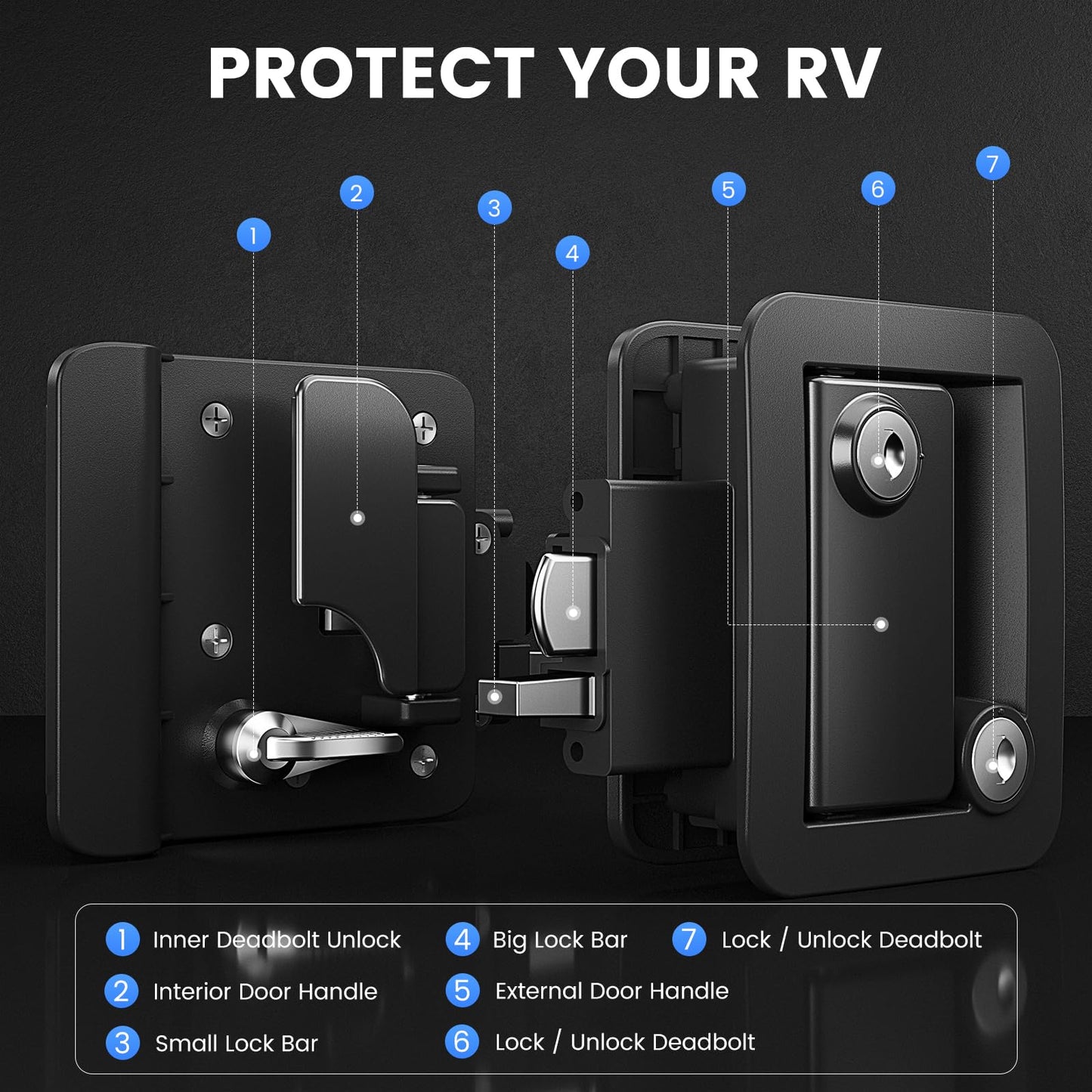 RV Door Lock for Travel Trailers with Paddle Deadbolt, Camper Entry Door Latch, RV Lock Replacement Kit with 4 Keys, for Cargo Hauler Horse Trailer Truck (1 Lock 4 Keys)