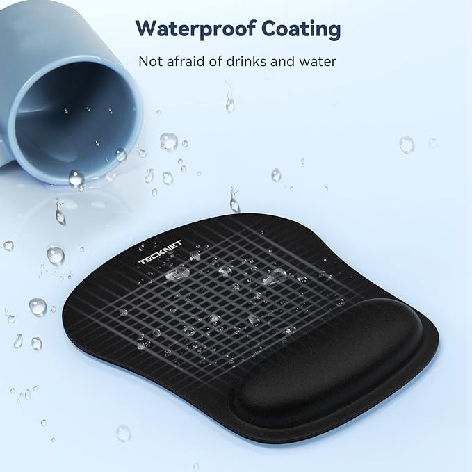 TECKNET 3 Pack Mouse Pad with Wrist Support, Ergonomic Gaming Mouse Pad Pain Relief, Portable Comfortable Mousepad for Computer, Laptop, Office, Home Non-Slip Base, Waterproof Surface - Black