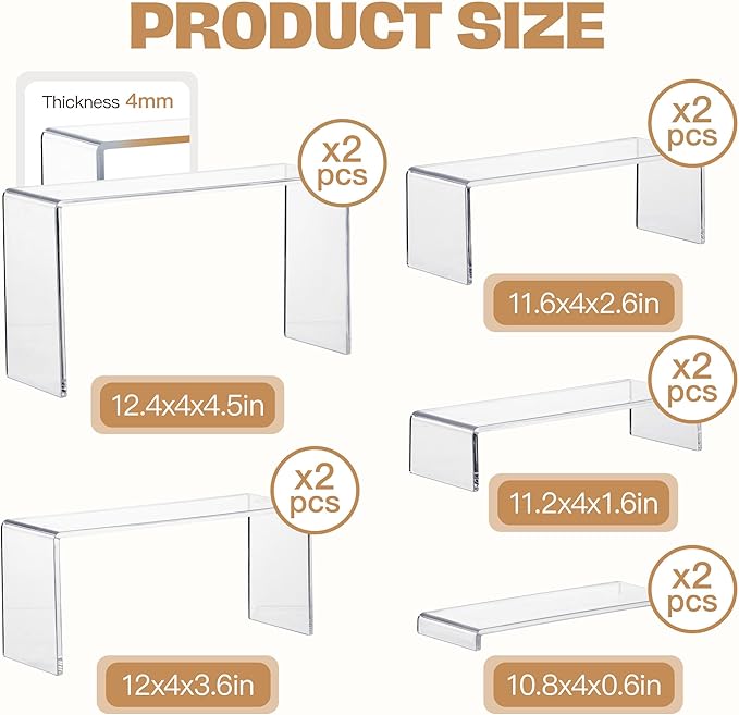 Goabroa 10 Pcs 12" Large Display Risers, 2 Sets Rectangular Clear Display Shelves for Funko Pop Figures, Cupcake Holder, Collection, Display Stands for Vendor Events