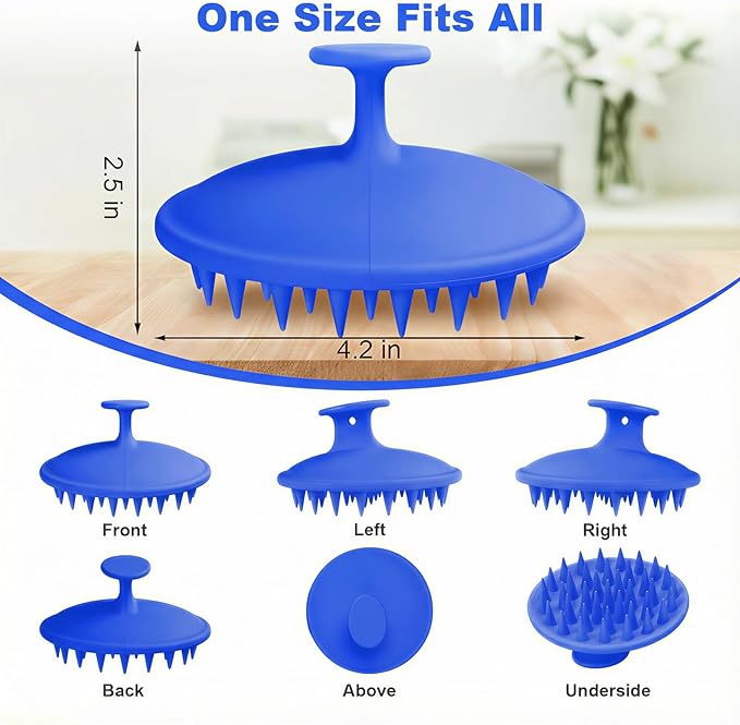 Silicone Scalp Massager Shampoo Brush, Scalp Brush for Hair Growth & Dandruff Removal, Hair Scrubber Scalp Stimulator Exfoliator Brush with Soft Bristles for Wet Dry Scalp Care (Ocean Blue)