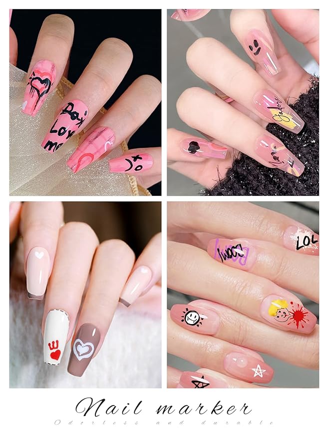 6 Color 3D Nail Art Pens Set, Kalolary Nail Point Graffiti Dotting Pen Drawing Painting Liner Brush for DIY Nail Art Beauty Adorn Manicure Tools (A)