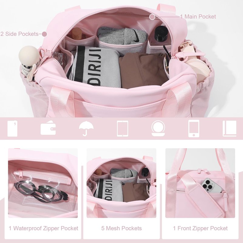 Bucosd Small Gym Bag for Women, Mini Crossbody Gym Duffle Bag with Wet Compartment, Carry on Gym Tote Bag for Workout Dance Sport Travel (Medium-Pink)