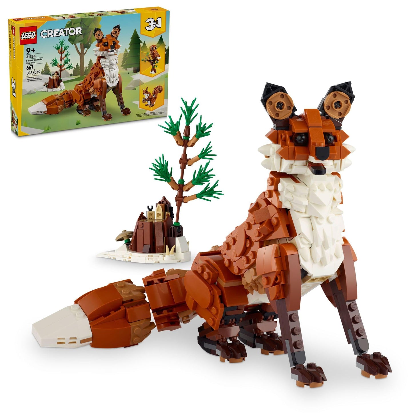 LEGO Creator 3 in 1 Forest Animals Red Fox Toys - Building Toys for Kids, Boys & Girls, Ages 9+ - W/ 3 Building Options into Fox, Owl, or Squirrel - Gift for Christmas - 31154