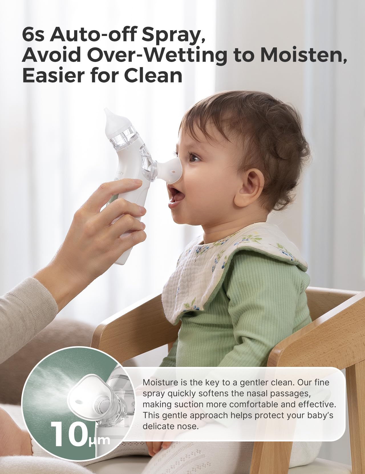 Momcozy BreezyClear™ 2-in-1 Electric Nasal Aspirator for Baby with Spray, 65kPa Hospital-Grade Suction, 4 Adjustable Levels, Quiet & Portable Nose Cleaner with Soothing Light & Music