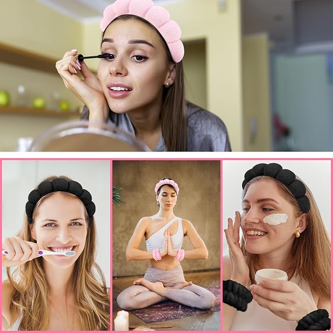 6Pcs Spa Headband and Wristband set, Terry Cloth Skincare Makeup Headbands for Women for Washing Face Sponge Puffy Hair Band