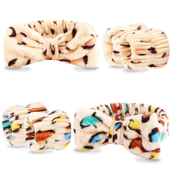 VELSCRUN Spa Headband, Makeup Face Wash Skincare Headbands, Bow Hair Band Party Favors for Washing Face, Stocking Stuffers For Women Teen Girls Christmas Gifts Hair Accessories Leopard Print Color